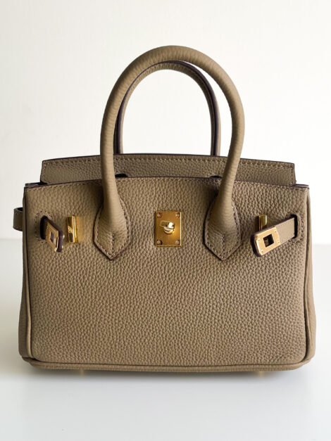 Sac inspiration Birkin 20cm - Cuir Taupe & Finitions dorées