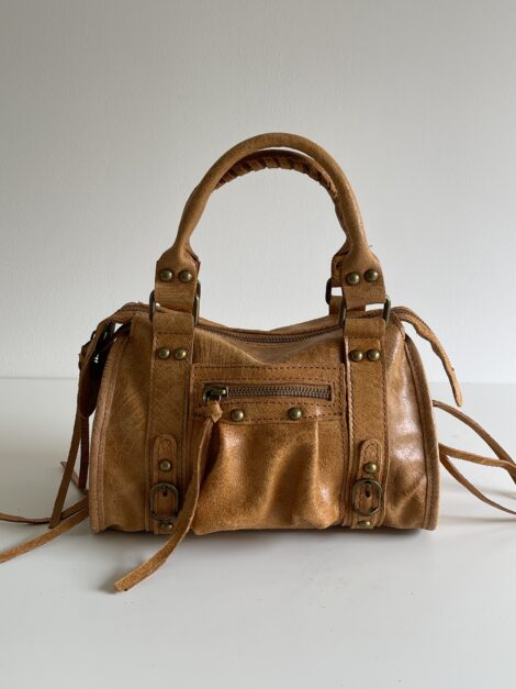Sac à Main Vintage en Cuir Camel - Format Compact et Élégant