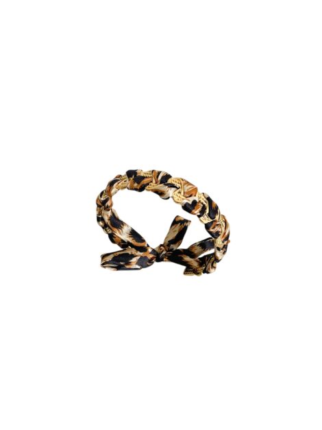 Bracelet Tressé en Tissu Imprimé et Acier Doré – Bijou Fantaisie Élégant