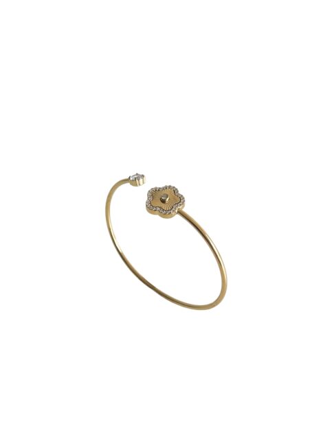 Bracelet Jonc Ouvert Fleur Dorée et Strass – Bijou Élégant en Acier Inoxydable