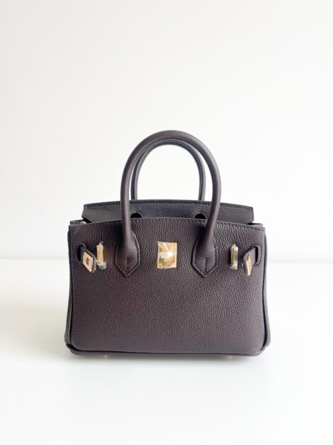 Sac inspiration Birkin 20cm - Cuir Chocolat & Finitions dorées