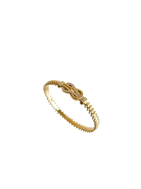 Bracelet jonc doré femme avec motif serti de pierres et bande texturée – bijou élégant en acier inoxydable