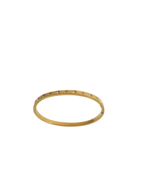 Bracelet jonc doré gravé en acier inoxydable avec petites pierres incrustées – design élégant et contemporain.