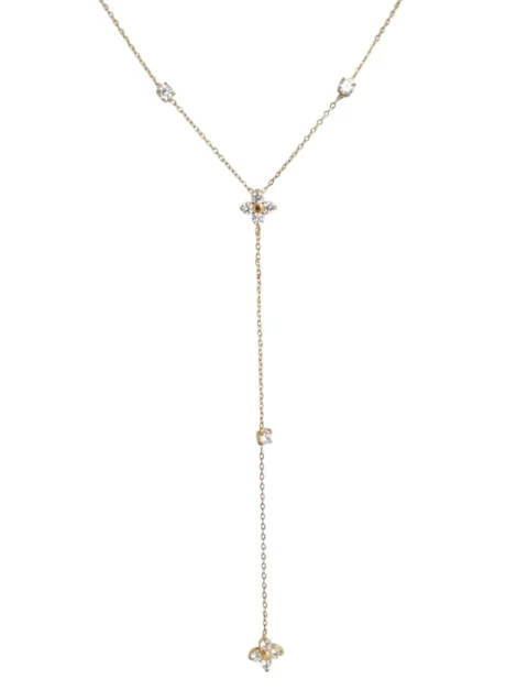 Collier Y Zircons – Acier Inoxydable Dore – Élégance Minimaliste