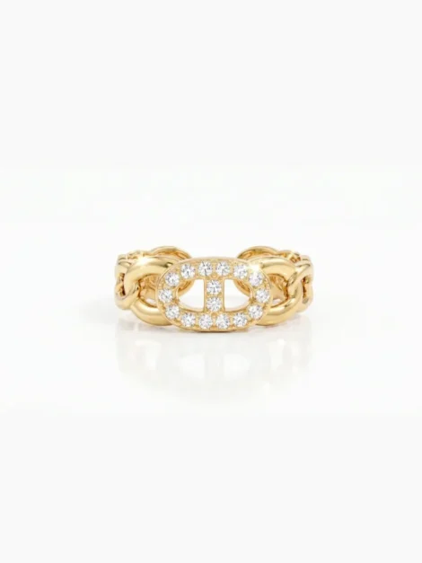 Bague dorée chaîne avec maillon serti de zircons