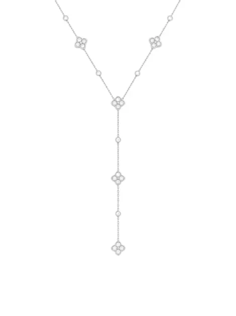 Collier Y argenté avec motifs fleurs sertis de zircons scintillants